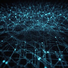 Fototapeta premium A computer circuit board with glowing blue lights on a Technology Network Background.