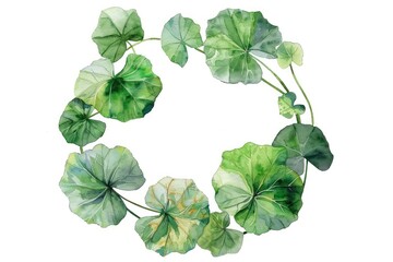 Watercolor centella asiatica leaves on a white background, Korean cosmetic product label
