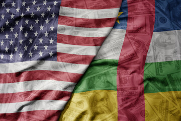 big waving colorful flag of united states of america and national flag of central african republic...