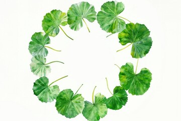 Watercolor centella asiatica leaves on a white background, Korean cosmetic product label