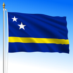 Curacao official national waving flag, dutch antilles, vector illustration