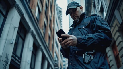 A man in a black jacket looking at his cell phone. Perfect for technology and communication concepts