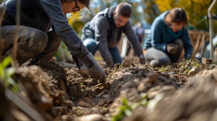 Obraz premium Meticulous Excavation of Historic Archaeological Site Reveals Ancient Artifacts