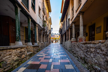 Aviles cityscape. Baaces Candamo medieval street. Asturias. Spain