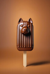 Chocolate popsicle in the shape of a dog - generative ai