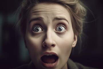 Surprised woman face. Shocked curly lady with excited expression. Generate ai