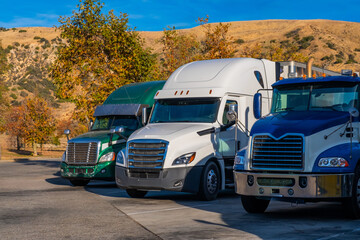 Semi Trucks at a parking lot, California, USA