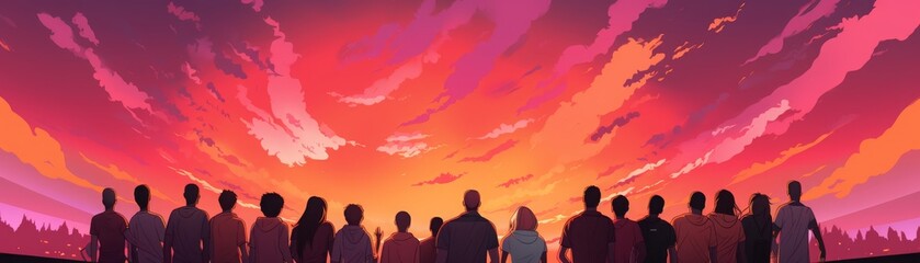 Fototapeta premium People watching a beautiful sunset together.