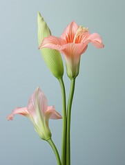 Obraz premium Amaryllis bud beginning to open, captured against a gentle pastel green backdrop, symbolizing new life and growth