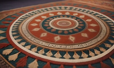 appearance of a traditional rug or carpet with circular motifs