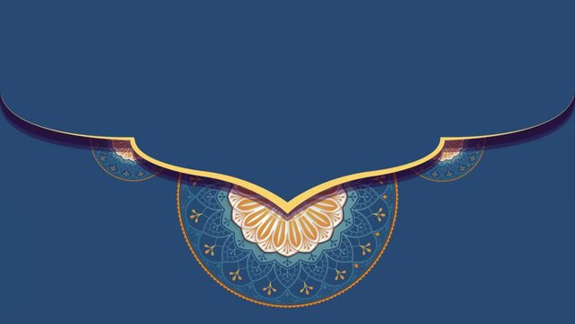 Gold blue mandala background. Folk luxury animation. For yoga, design. Golden purple abstract flowers loop