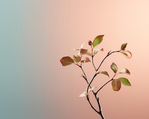 Single ivy branch with young leaves, highlighted against a gentle pastel pink backdrop, focusing on the theme of new beginnings