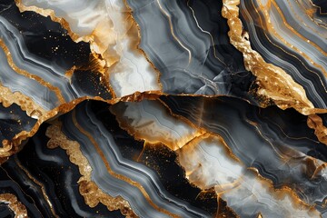 Black and gray agate surface pattern with golden veins