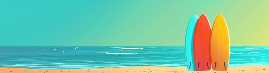 flat vector banner with surfboards and copy space in the side