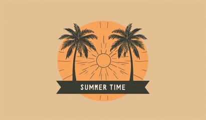 Obraz premium summer holiday poster， summer beach background with palm trees in orange tone