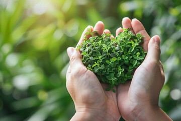 Naklejka na ściany i meble Love for the environment hands gently cradling a heart-shaped plant