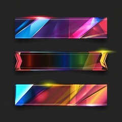 Fototapeta premium Color geometric banners, glossy plastic pattern, price sale labels, banner layout design, crystal poster