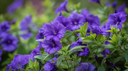 Purple Beauty in Nature: Mexican Petunia Flower with its Floral Leaves in a Spring Garden