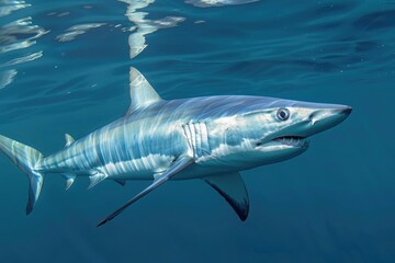 Naklejka premium Shortfin Mako Shark in the Ocean: Underwater Predator of the Blue Reef 