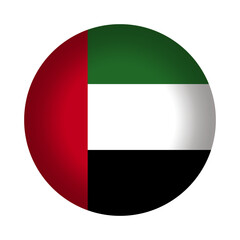 Round UAE flag icon, vector illustration. Isolated 3D United Arab Emirates flag button.