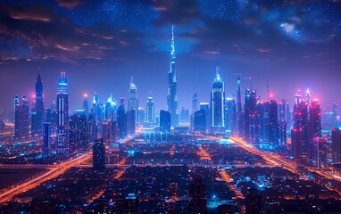 Fototapeta premium Futuristic Dubai businesses, age of technology, deep blue color