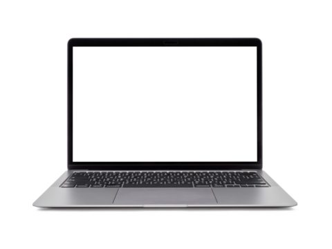 Laptop or notebook with blank screen isolated with clipping path on transparent background.