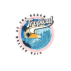 Tropical summer beach wave graphic design  tee