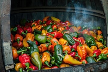 Land of Enchantment: Fresh Hatch Chilis Roasting Outdoors in a Barrel - Get Ready for Spicey