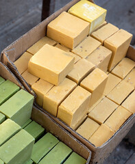There are many handmade natural soaps in soap shops,
