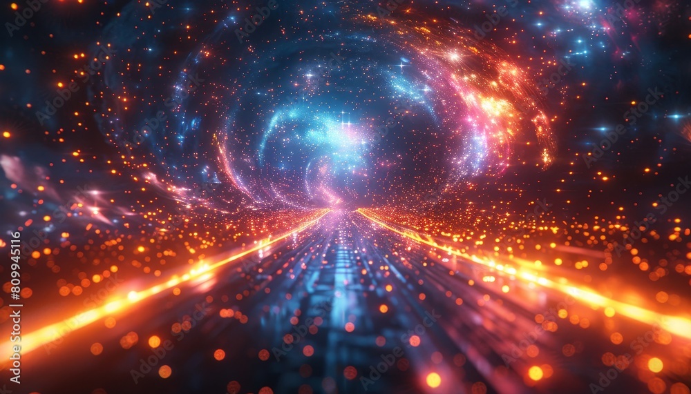 Canvas Prints a bright orange and blue galaxy with a tunnel in the middle by ai generated image