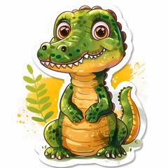 Fototapeta premium Cute crocodile catoon on a White Canvas Sticker,vector image