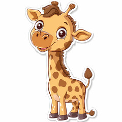 Cute giraffe catoon on a White Canvas Sticker,vector image