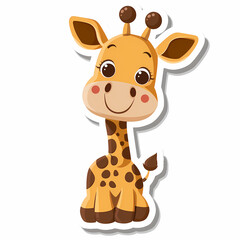 Cute giraffe catoon on a White Canvas Sticker,vector image