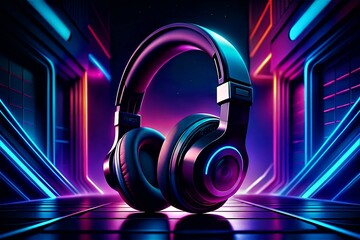 Headphone production photo with neon lighting