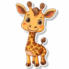 Cute giraffe catoon on a White Canvas Sticker,vector image