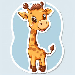 Cute giraffe catoon on a White Canvas Sticker,vector image
