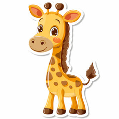 Cute giraffe catoon on a White Canvas Sticker,vector image