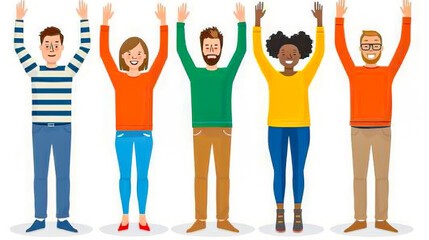 Fototapeta premium different adults hold their hands in the air on a white background 