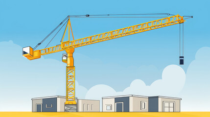Tower Crane Over Industrial Warehouses Illustration