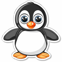 Cute penguin catoon on a White Canvas Sticker,vector image