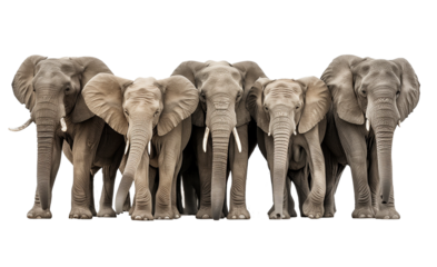 African wild elephants walking isolated on transparent background