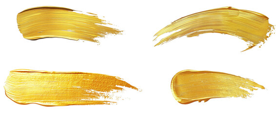 Set of Beautiful textured golden stroke isolated on white background.
