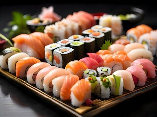 sushi and chopsticks with different flavors 