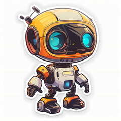 Cute robot on a White Canvas Sticker,vector image