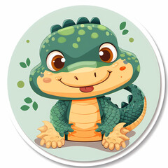 Cute crocodile catoon on a White Canvas Sticker,vector image - obrazy, fototapety, plakaty
