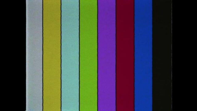 SMPTE color bars with VHS effect. SMPTE color stripe technical problems. Test signal. Test pattern from a tv transmission with colorful bars.