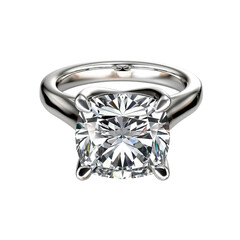 Wedding Ring With A Cushion-Cut Diamond , Isolated On Transparent, PNG, HD        