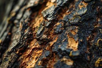 Detailed texture of a centuries-old tree bark, anatomy of an ancient and centuries-old tree...
