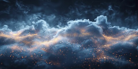 Ethereal cloud of digital points expanding, representing scalable cloud computing solutions.