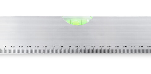 Aluminium building level isolated on white, top view. Construction tool